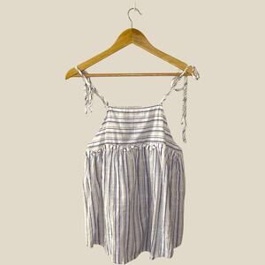 Linen striped tie shoulder top